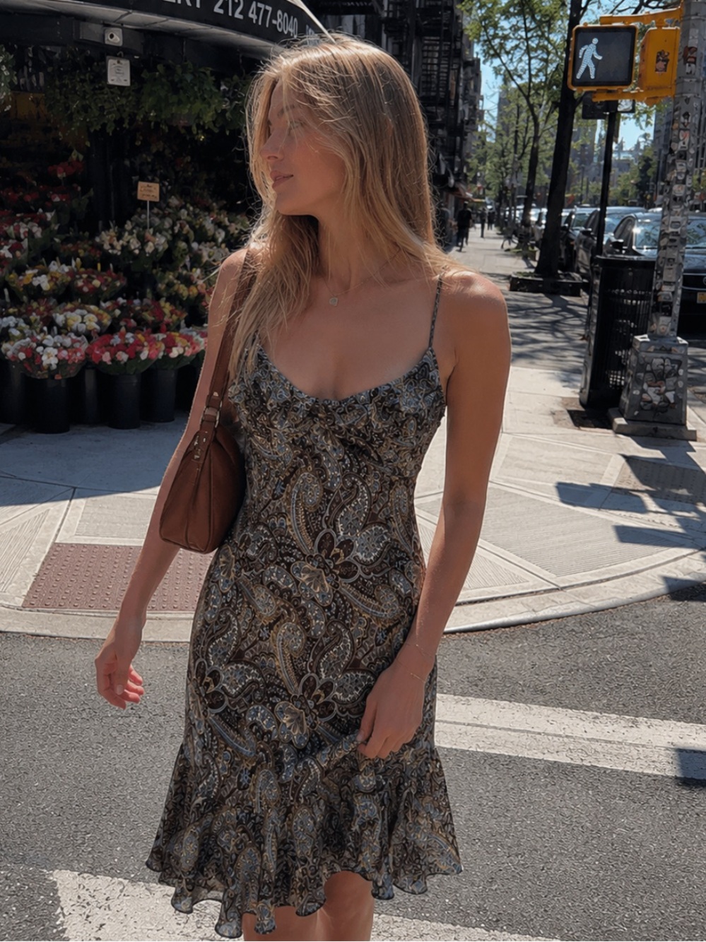Vintage Y2K Alyn Paige Paisley Midi Dress Blue Brown Ruffle Hem